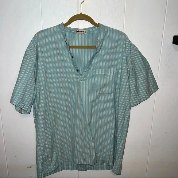 Fabindia Button Up Size 46 Top Blue and Orange Stripe Detailing - Picture 2 of 4